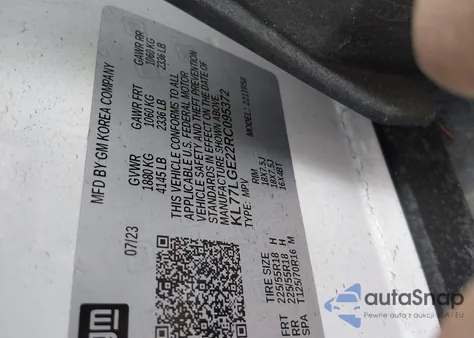 2024 Chevrolet Trax Fwd 1Rs from USA, damaged, VIN KL77LGE22RC095372